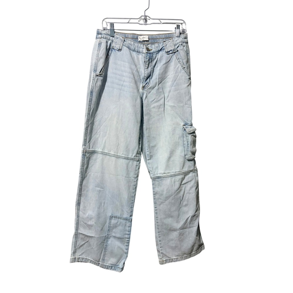 Love Fire Light Wash Cargo Jeans Wide Leg Elastic Back Waistband Blue Size 11